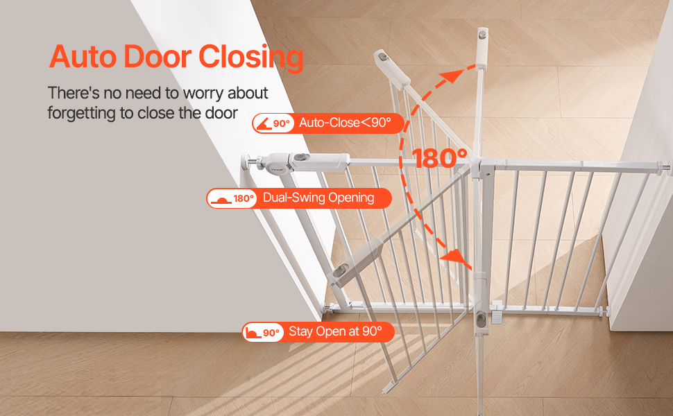 Безпечне ворітце для дітей та домашніх тварин VEVOR: регульована ширина (750-), захист від сходів, відкривається однією рукою, для сходів та дверей, білий, 101,6 см