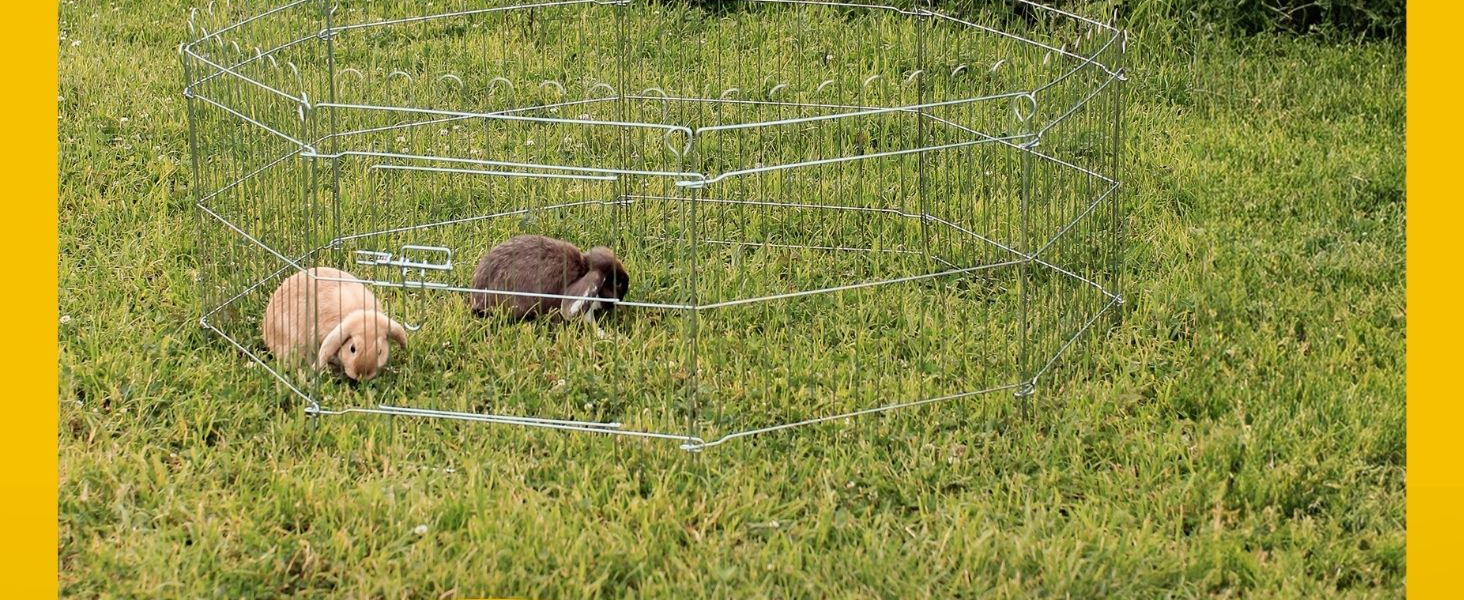 Вольєр для кроликів Lionto, 59x58 см, з металу, розширюваний, з захисним сітком та дверима з замком, для тримання на вулиці, 8 елементів
