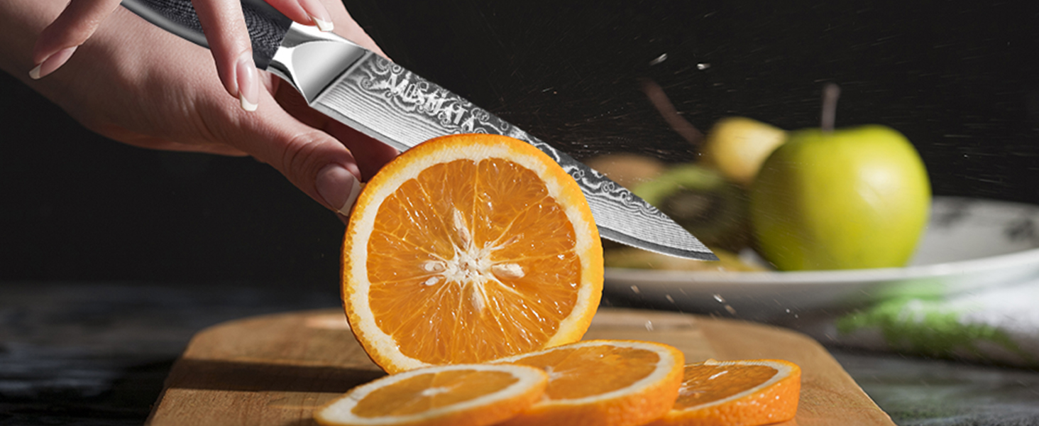 MOSFiATA 8-Inch Damascus Steel Chef's Knife Set - Japanese Kitchen Knives with Sharp Edge, Finger Guard & Sharpener - Professional Meat & Vegetable Knife Set (5-Piece)