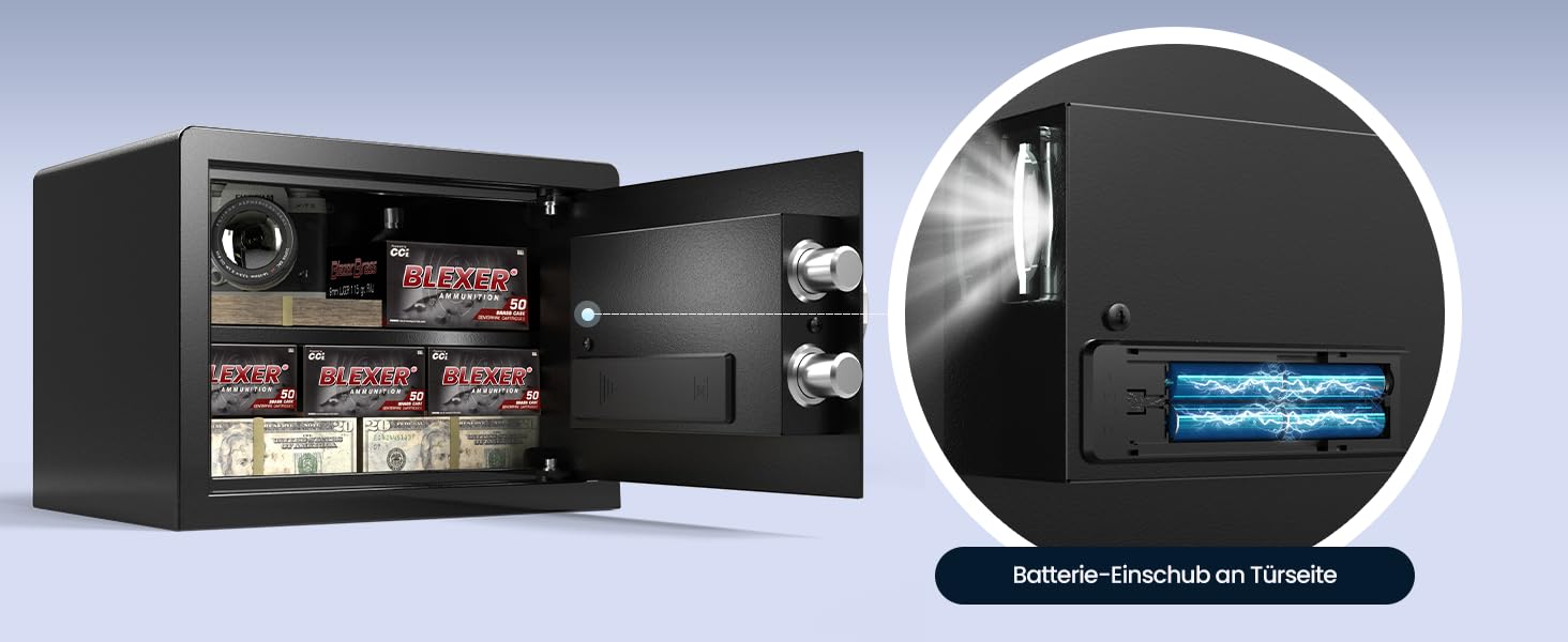 Сейф Grimtron з біометричним сканером відбитків пальців, 22л, LED-підсвічування, тихий режим, антивандальний, з нержавіючої сталі, чорний