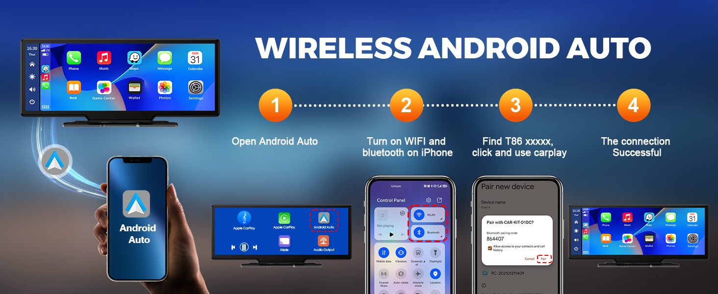 Бездротовий CarPlay/Android Auto дисплей Volam 9,26