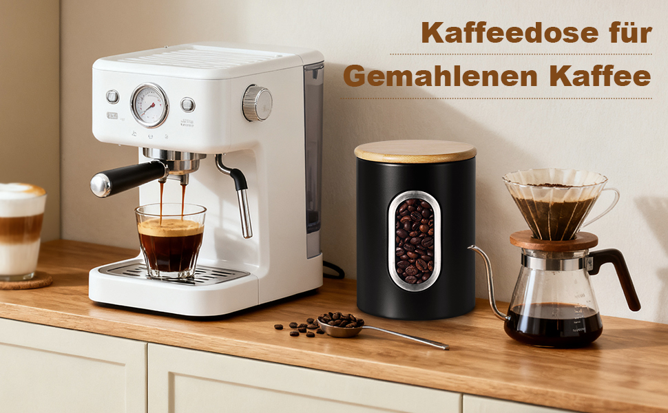 Герметична кавова банка Gmisun, 500г / 1,5л: для кавових зерен, меленої кави, капсул та паді, чорного кольору