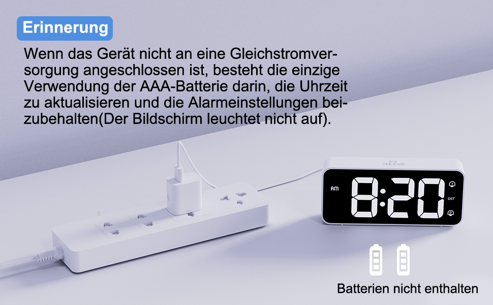 LED-годинник з будильником LATEC з двома тривогами, USB-зарядкою, регулюванням яскравості та гучності, 8 мелодій, 12/24 год, мережевий