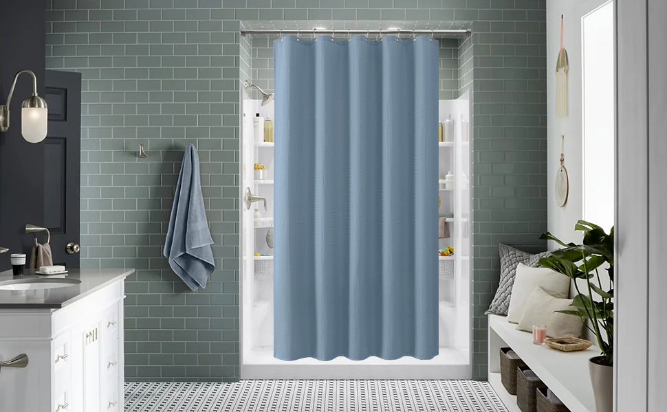 Штора для ванної кімнати Waffel (182x182 см, біла) з кільцями, водовідштовхувальна, антигрибкова, тканинна. Розмір: 182x182 см (1 шт)