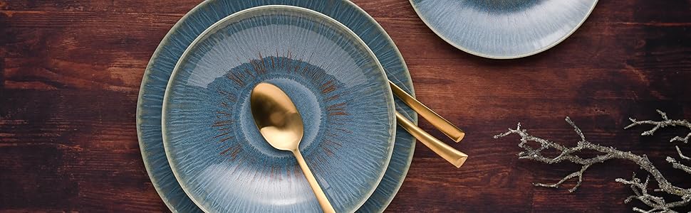 Набір посуду CreaTable Sea Breeze, 18 предметів, з кераміки, для посудомийної машини та мікрохвильової печі, зроблено в Португалії (набір мисок, зелений)