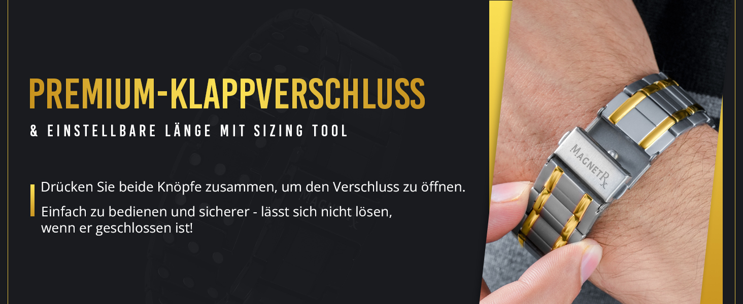 Браслет-магнітотерапія MagnetRX® Titan для чоловіків - титановий, регульований, з надійним застібкою (срібло/золото)
