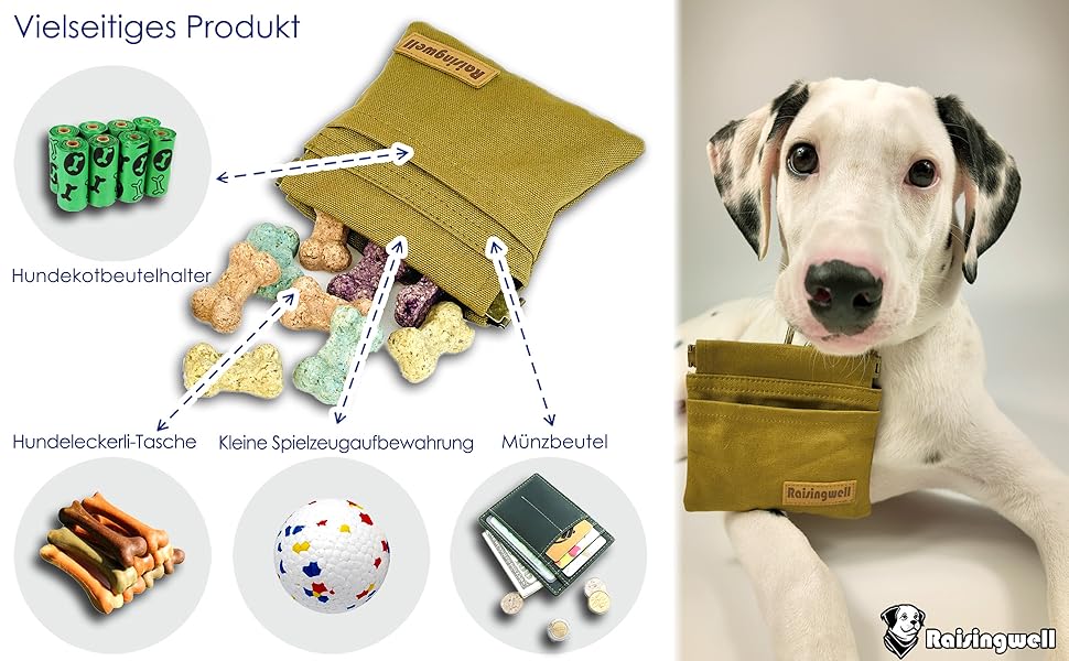 Сумка для корму для собак LeckerLibeutel: міцна бавовна, карабін, самозакривна блискавка, для прогулянок та подорожей (колір: коричневий)