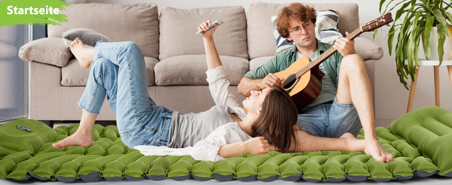 MEIJO Килимок для кемпінгу самонадувний, ізомат, туристичний килимок для сну, легкий, з насосом, для відпочинку на природі, у наметі, на пляжі, блакитний & сірий (зелений & сірий)