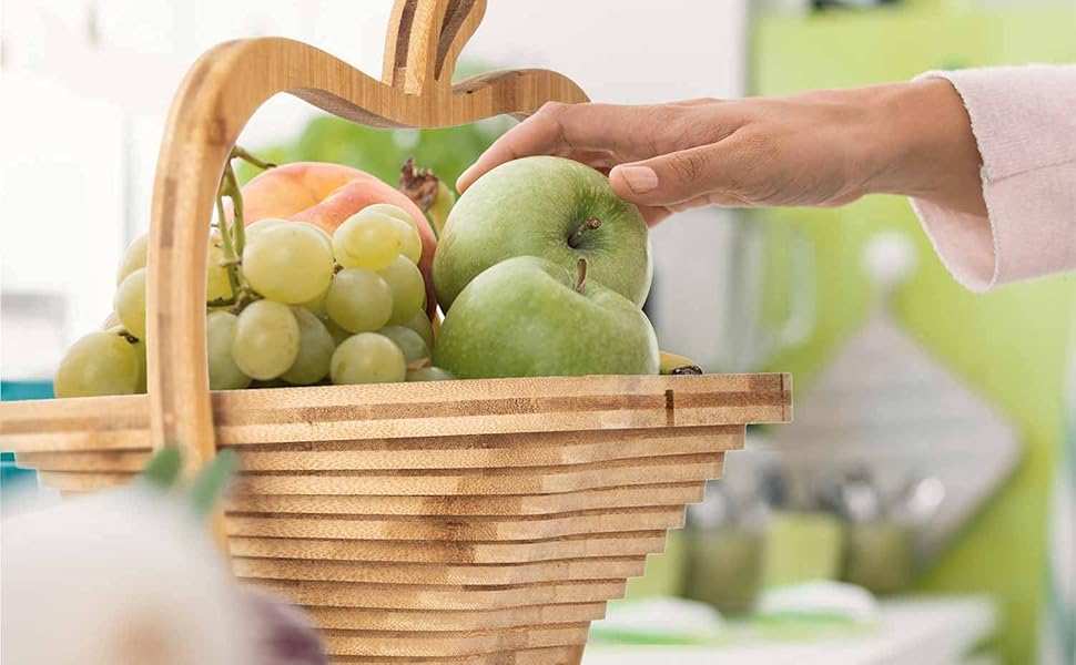 Кошик для фруктів Dimono® з бамбука, складаний, 3 в 1: кошик для фруктів, овочів та підставка під горщик, з дощечкою для нарізання, дизайн