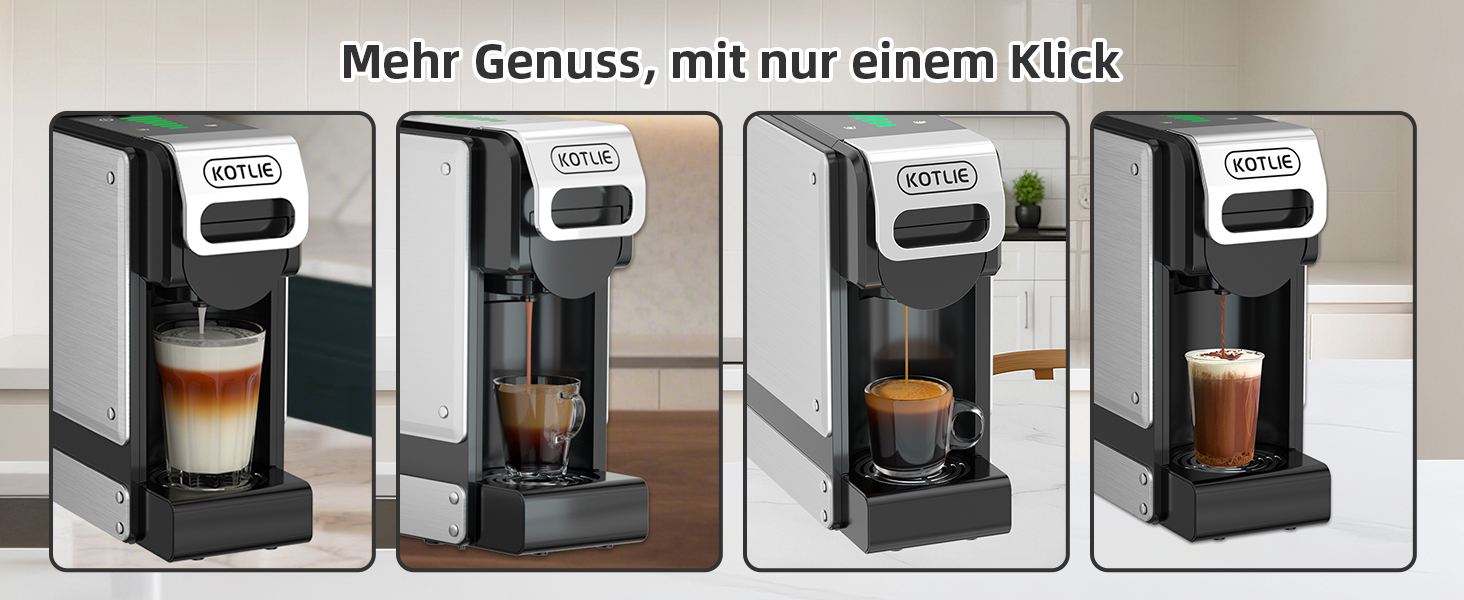 Кавомашина KOTLIE ST-550 Multi-Kapsel: 4-в-1 для Nes Original, Dolce Gusto, MIO та меленої кави, 19 Bar, 19 Bar, 7 рівнів об'єму води