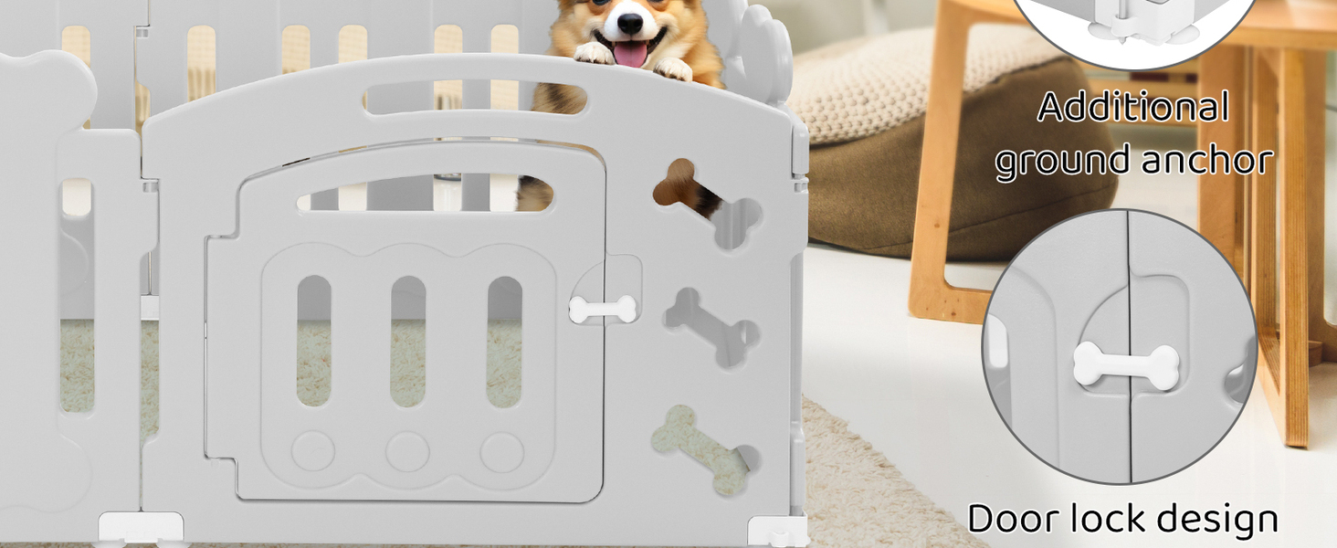 Laufstall для цуценят MAMIZO 60 см: пластиковий загончик з тором, сірий-білий, 5+1 панель