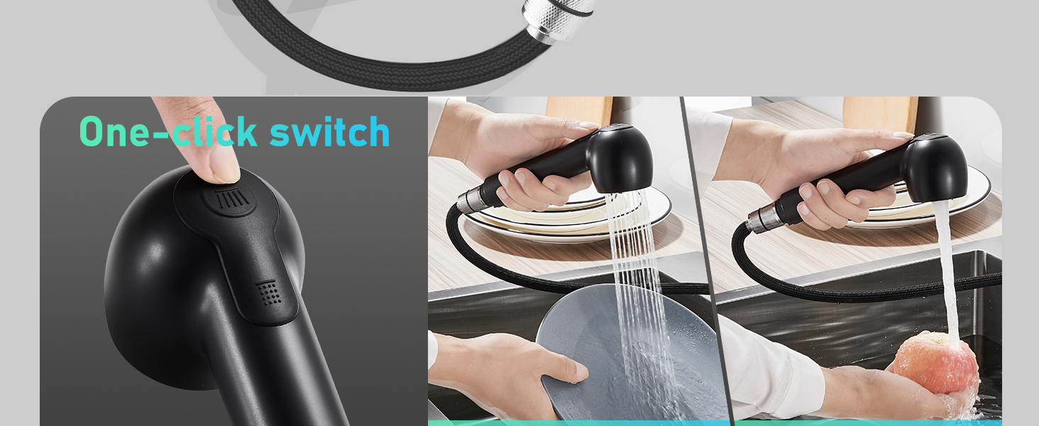 Висувна кухонна змішувач BONADE з двома виходами для води, поворотна на 360°, чорний