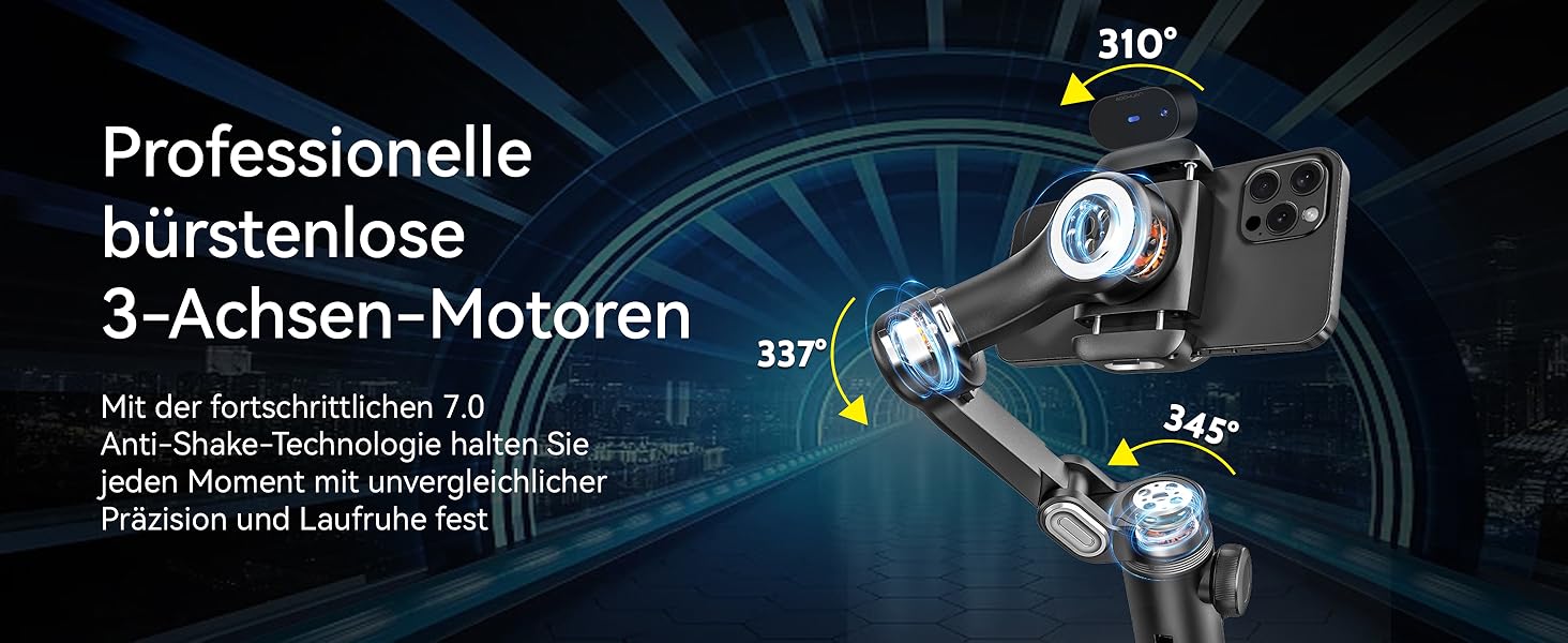 Стабілізатор для смартфона AOCHUAN 3-осьовий з RGB-підсвічуванням, для iPhone/Android, з функцією відстеження обличчя, для зйомки Vlog (Smart X Pro AI, Чорний)