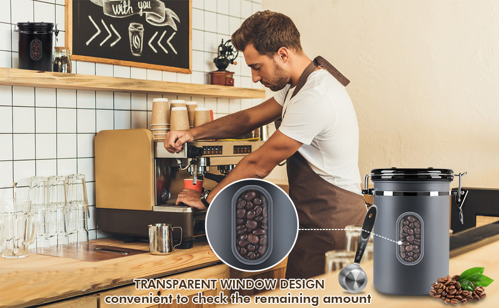 Контейнер для кави Rocky & Chao з нержавіючої сталі 1.8L, герметичний, з вікном, для кавових зерен, чаю, горіхів, какао