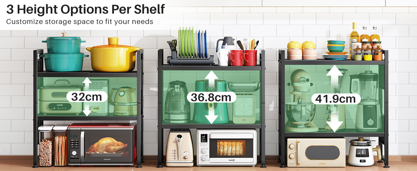 Стійка для мікрохвильової печі SAYZH, 2-рівнева розширювана, з 10 гачками, чорна