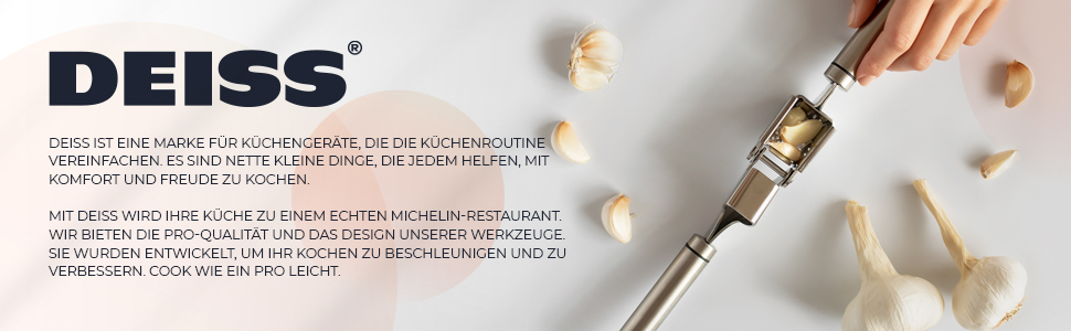 Набір для часнику Deiss PRO: прес-часникодавна та силіконова очищувачка з нержавіючої сталі, придатна для посудомийної машини