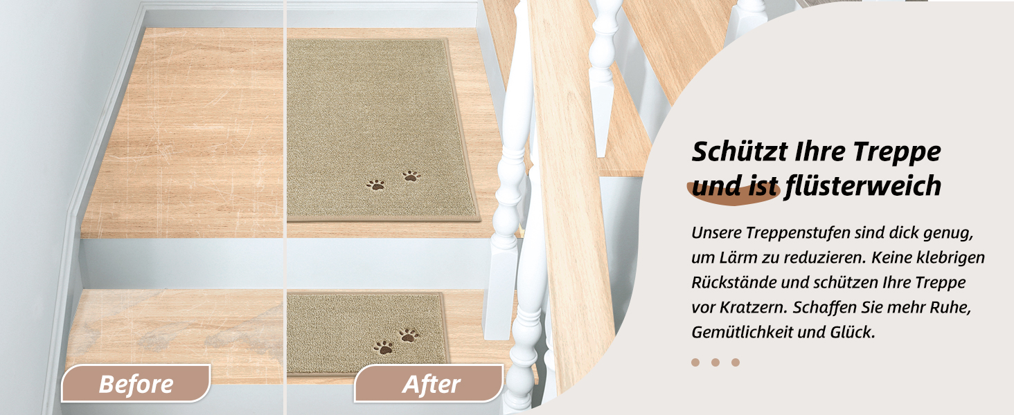 BEQHAUSE Non-Slip Stair Treads - 15 Piece Set, Washable Carpet for Stairs - Safe for Kids, Seniors & Pets, 22x70cm, 100% Polyester with TPE Backing