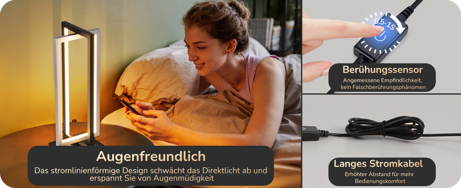 LED настільна лампа EDISHINE з дерева, торкання, регулювання яскравості та функцією пам'яті, 3 колірні температури, 350 люмен, для вітальні, офісу, подарунок (сріблястий)