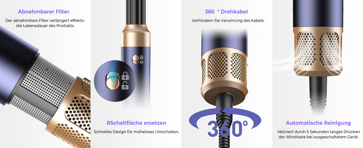 Airstyler 7 в 1: мультистайлер для волосся 1400W з феном, дифузором, плойкою та щітками для сушки, локонів та укладки. Швидка сушка завдяки двигуну 110000 RPM. Колір: блакитний