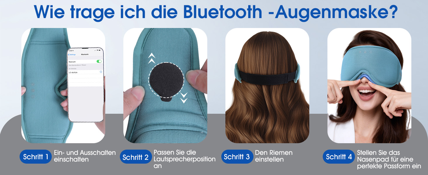 Маска для сну з навушниками Bluetooth Dolida, 3D бамбукова маска для очей з мікрофоном для жінок та чоловіків, зручна для сну на боці (Сіро-блакитна)