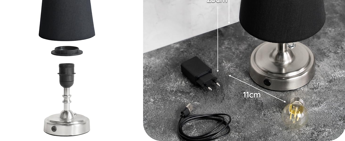 LED-лампа настільна бездротова з акумулятором 4000mAh, тепле світло 2700K, сенсорне керування, з адаптером/кабелем, для спальні, подарунок (золота)