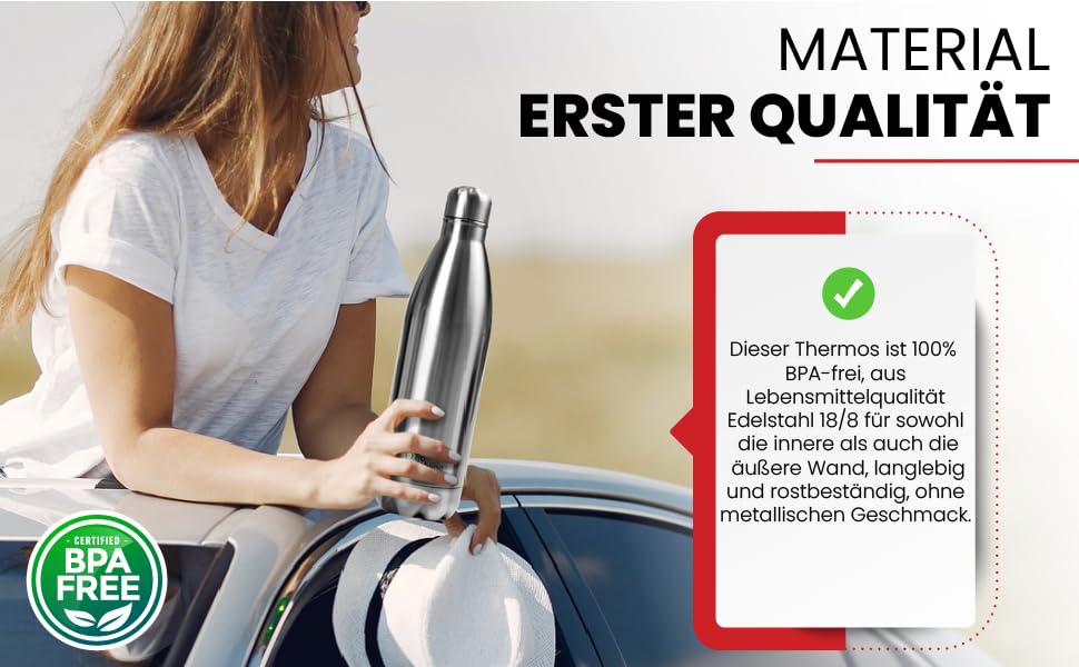 Термос-термопляшка з нержавіючої сталі Otto Koning, 1000 мл, подвійні стінки, вакуумна ізоляція, BPA-free, сріблястий