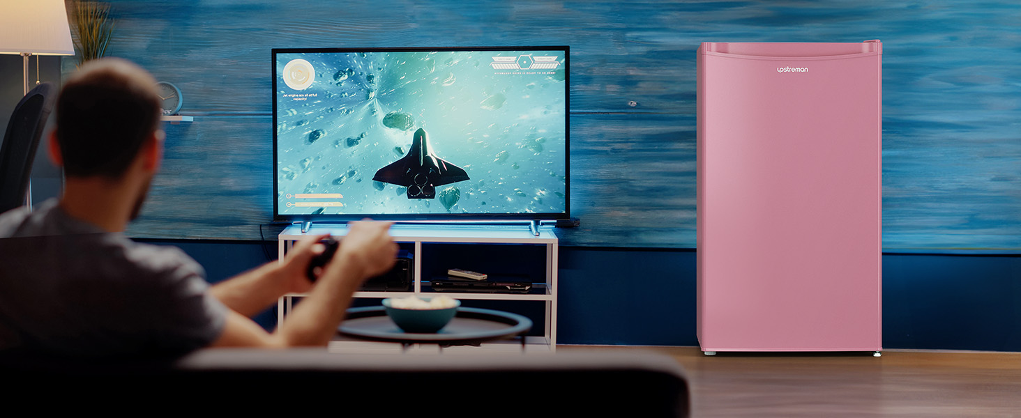 Холодильник Upstreman 91L BR321-Rosa з функцією швидкого охолодження, 5 температурних режимів (1-8°C), енергоефективний, 41 дБ, компактний, для студентів/офісу