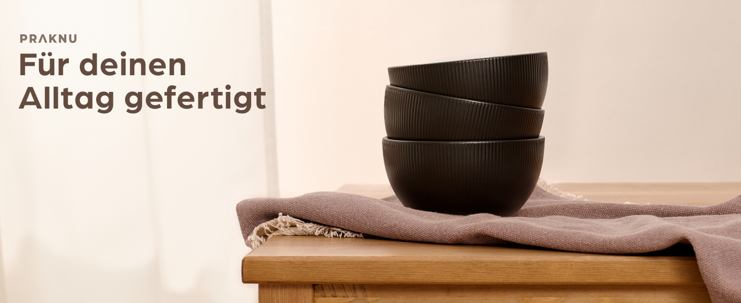 Набір мисок для мюслі Praknu (6 шт.) 700 мл - кераміка, чорний матовий - для супу, салату, мюслі. Можна використовувати в мікрохвильовій печі та мити в посудомийній машині.