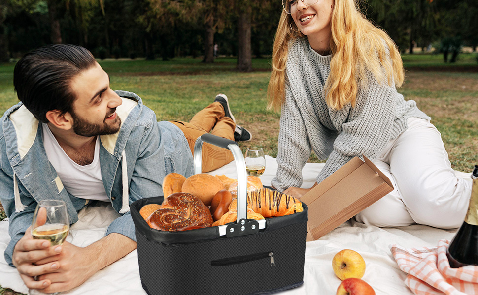 Складаний кошик для покупок 25L з міцними ручками та кишенею на блискавці, чорний