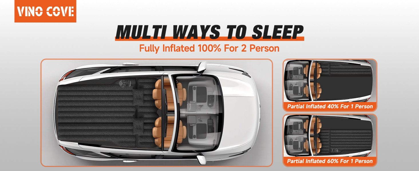 Automatic Air Mattress for SUV - Flocked Surface Inflatable Bed with 2 Pillows - Car Bed for Trunk, Travel, Camping & Home (Light Grey, 183x124x10 cm)