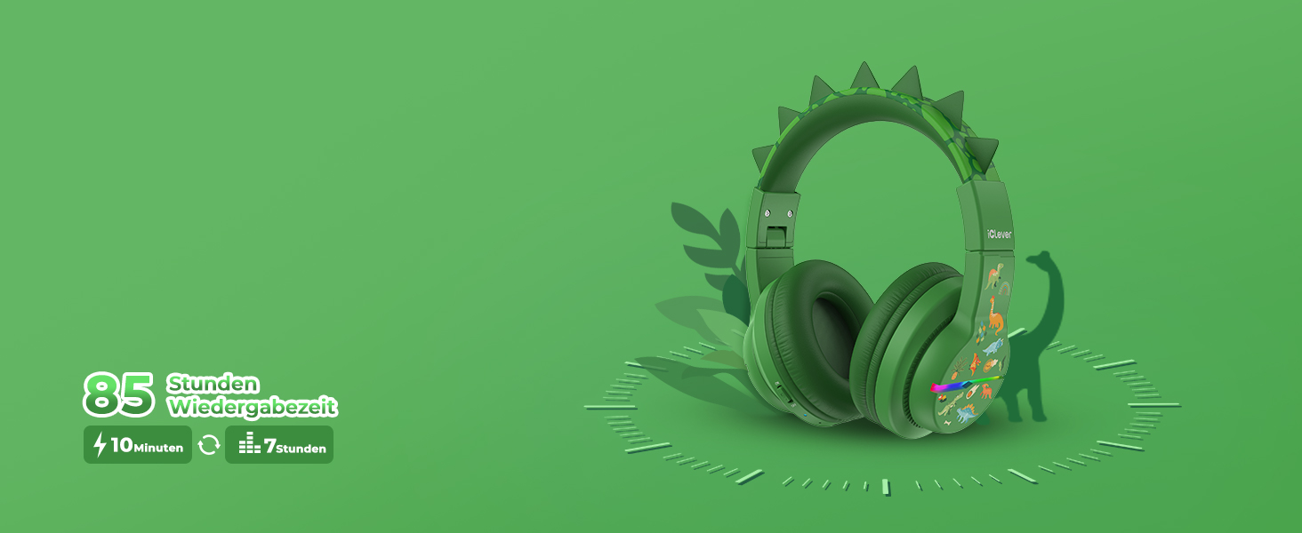 iClever Бездротові навушники для дітей з LED-підсвічуванням, Over-Ear, Bluetooth 5.2, мікрофон, BTH12 (Хвилинка)