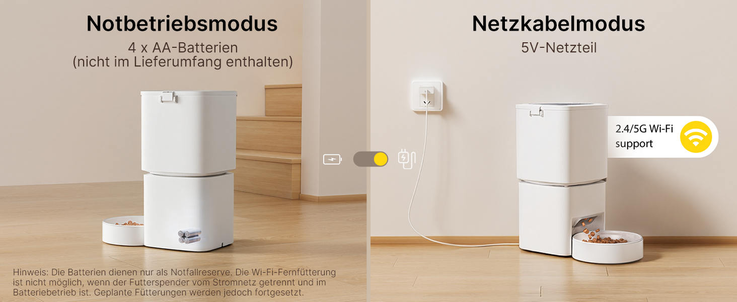 Автоматичний годівниця для котів та собак 5L з Wi-Fi, керування через додаток, 1-10 прийомів їжі на день