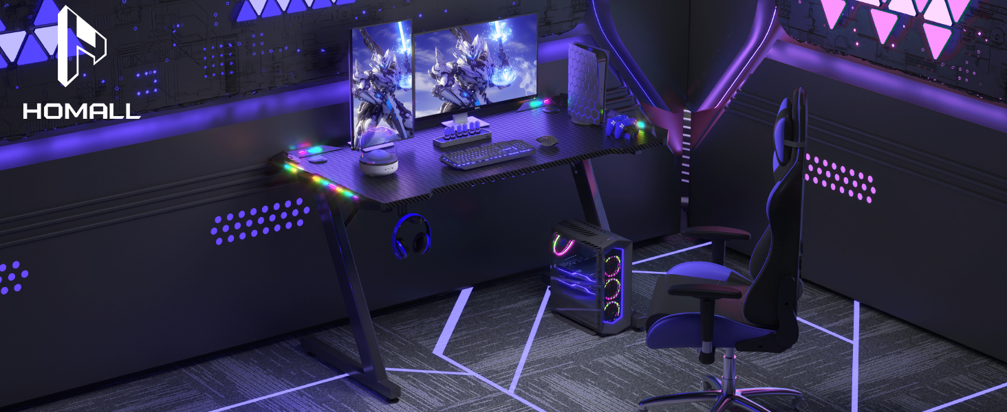 Ігровий стіл Homall 120x60 см з RGB LED-підсвіткою та підстаканником, чорний