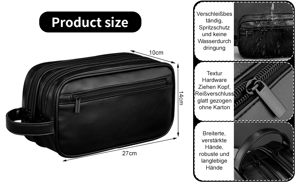 Чоловіча косметичка-рюкзак, чорна, з водовідштовхувального PU-шкіри, двошарова, з мокрим/сухим відділенням