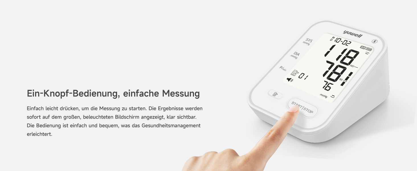 Тонометр Yuwell Intelligentes Oberarm з Bluetooth | Манжета 22-45 см, голосове повідомлення, підсвічування дисплея, акумулятор, додаток для iOS & Android (YE650AR)