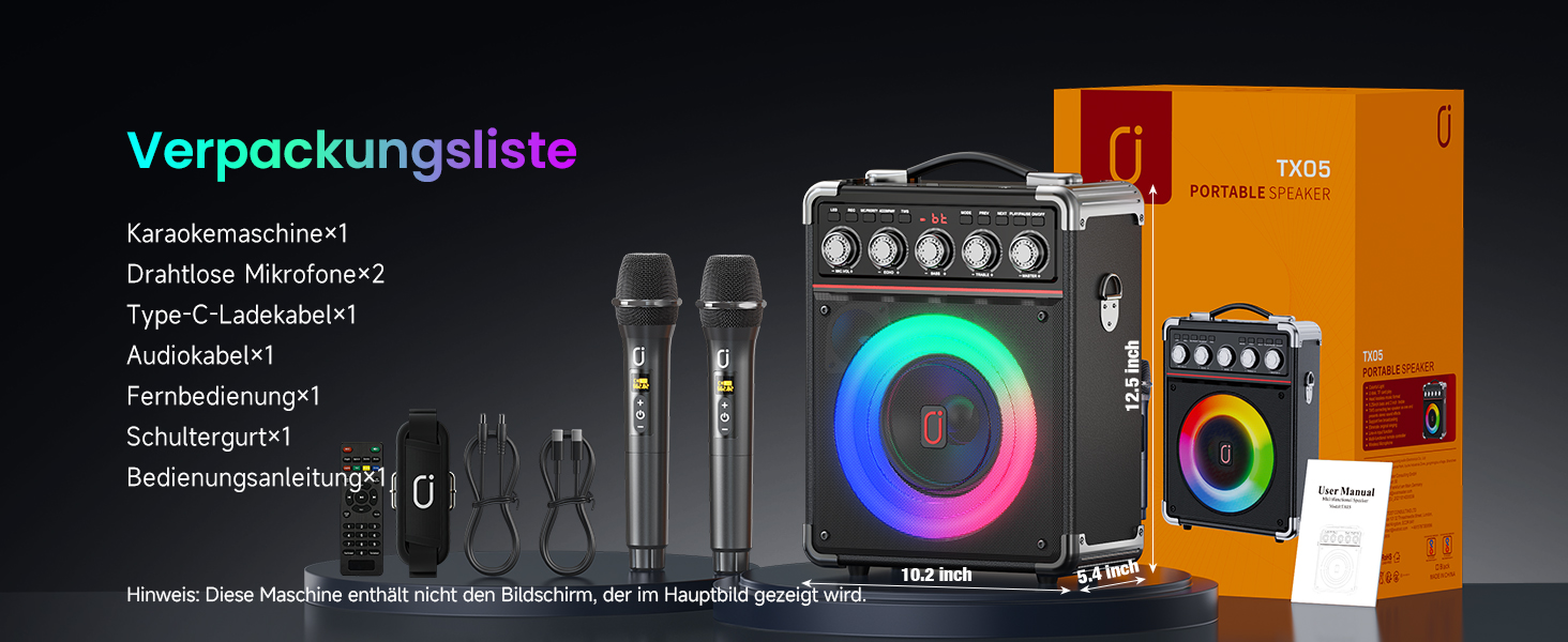 Караоке машина JYX з 2 бездротовими мікрофонами, портативна караоке система з підсвіткою RGB для дорослих та дітей - портативна Bluetooth караоке-бокс з мікрофоном та PA-динаміком, чорний Tx05
