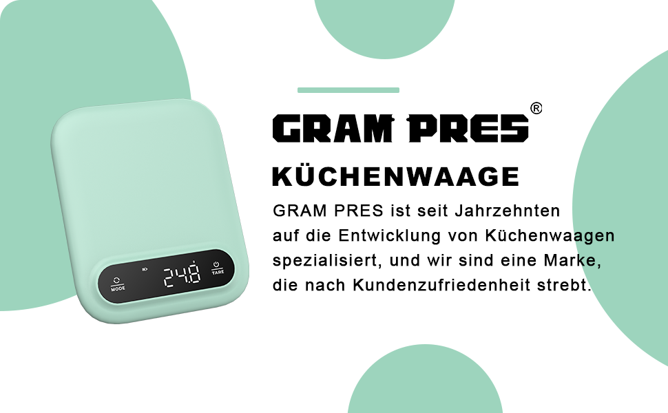GRAM PRES Digitale Lebensmittelwaage: Кухонні ваги електронні, 5 кг/0.01 г, з LED-дисплеєм та функцією тарування