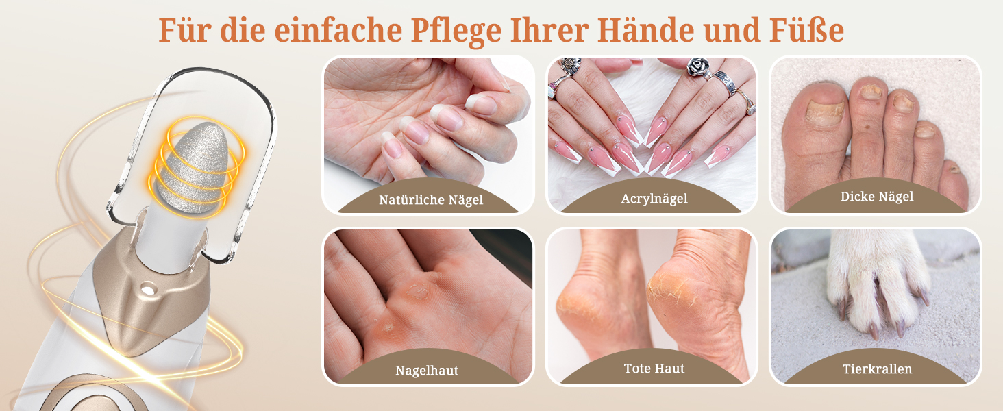 Електричний фрезер для ніг PELCAS з LCD дисплеєм: професійний набір для манікюру та педикюру, акумуляторний, для товстих нігтів та кутикули, біле золото