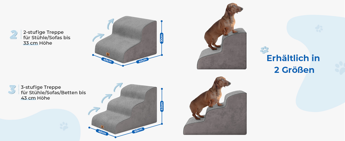Сходинка для собак, 2 сходинки, 30 см, для маленьких собак та котів, миється, неслизька, сіра