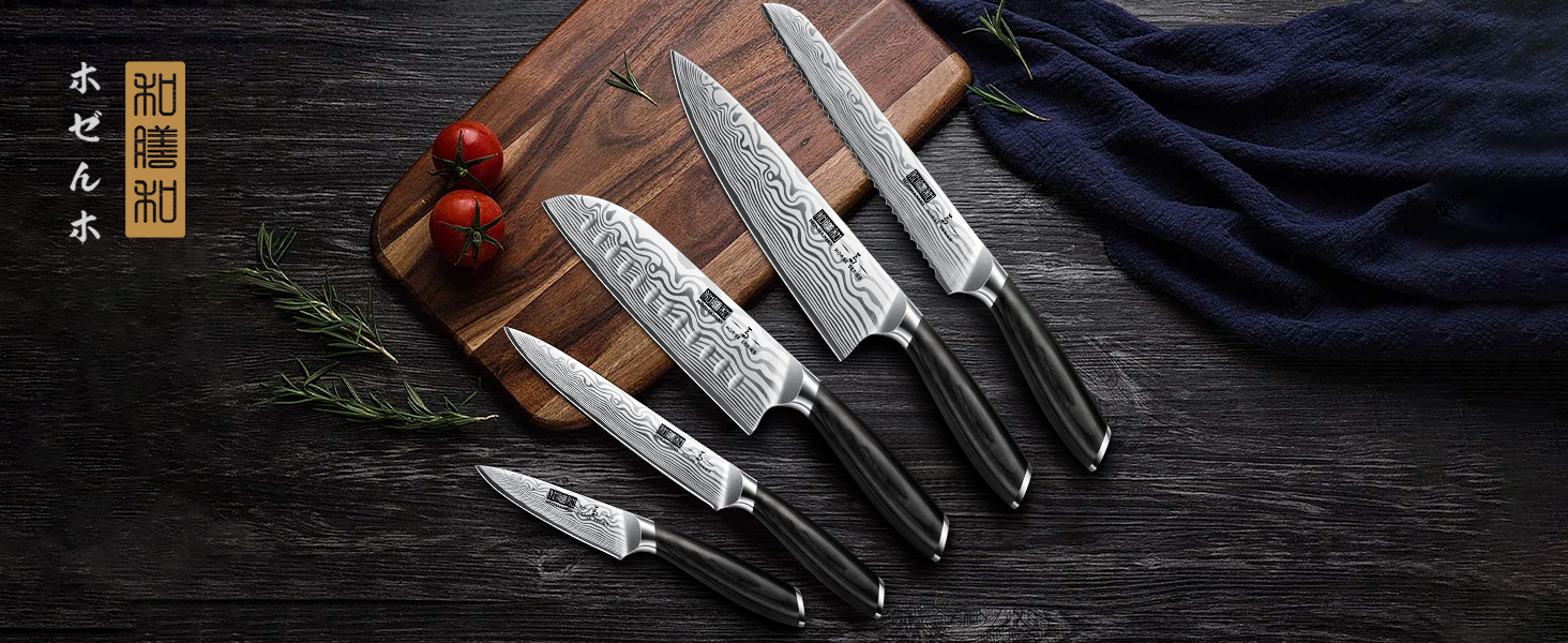 Набір кухонних ножів HOSHANHO 5 шт. з японської пудрованої сталі, професійний, з ергономічною ручкою з пакавуду