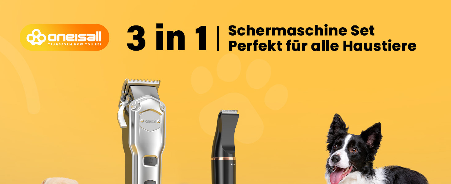 Професійна машинка для стрижки собак Oneisall 3-в-1: для густого хутра, тиха, для собак та котів, срібно-чорна