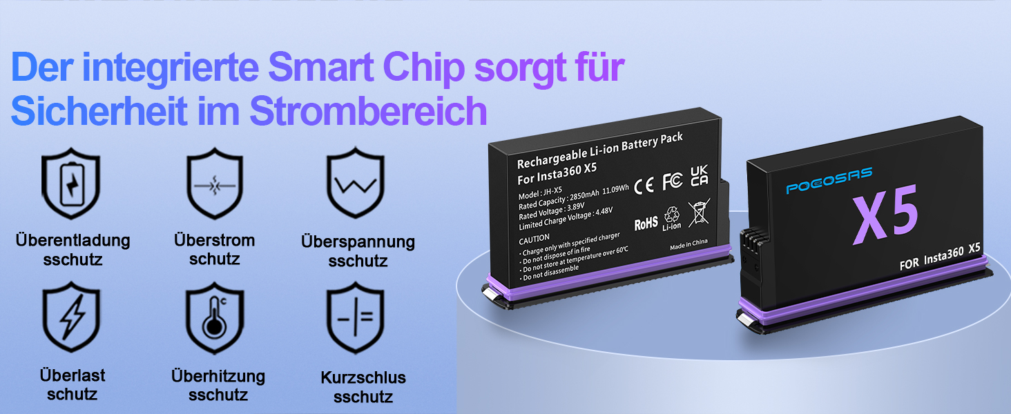Акумулятор Insta360 X5, 2 шт., 2850mAh, з зарядним пристроєм Type-C, сумісний з Insta360 X5