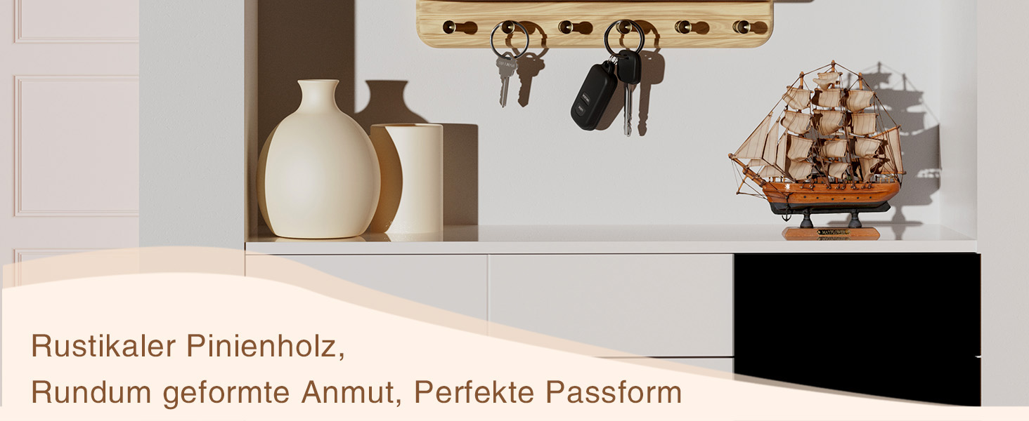 Дерев'яне ключове дошка з полицею та 6 гачками для прихожей, коридору, кухні