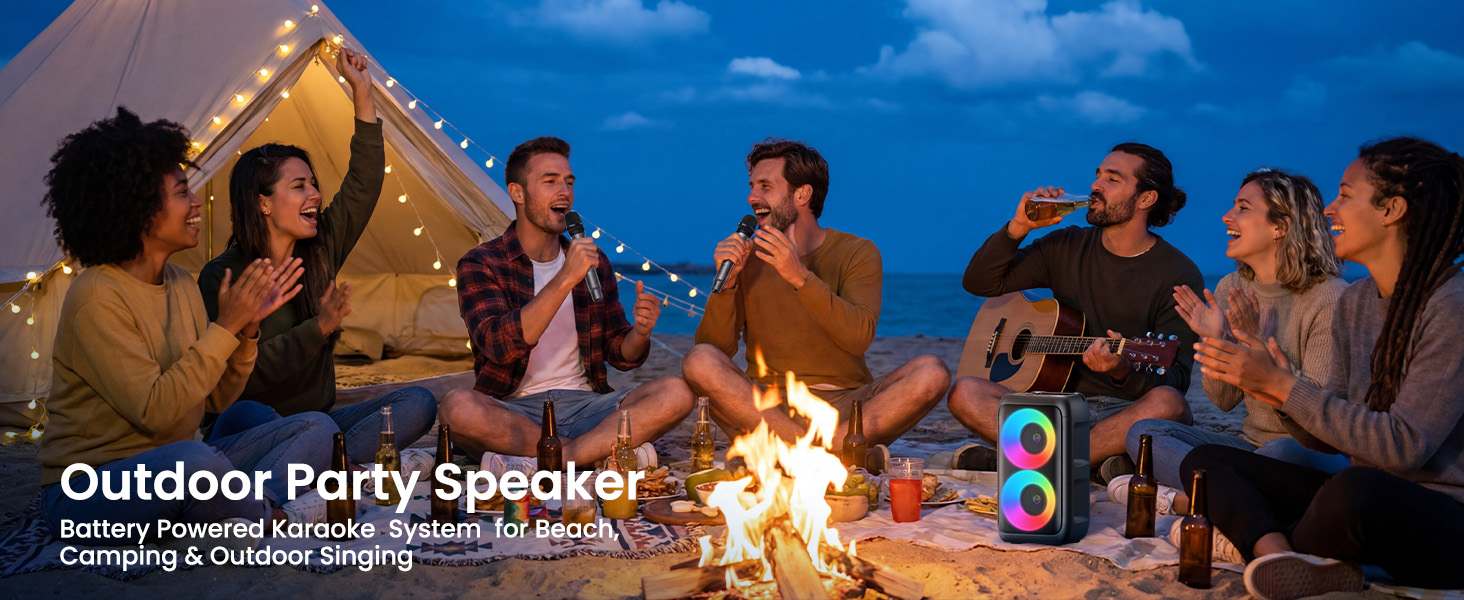 Караоке машина з 2 бездротовими мікрофонами Bluetooth 2x10W – портативна колонка з TWS/AUX/USB/FM для TV, смартфону та планшету. Ідеально для вечірок, днів народження та подорожей (Mic2)
