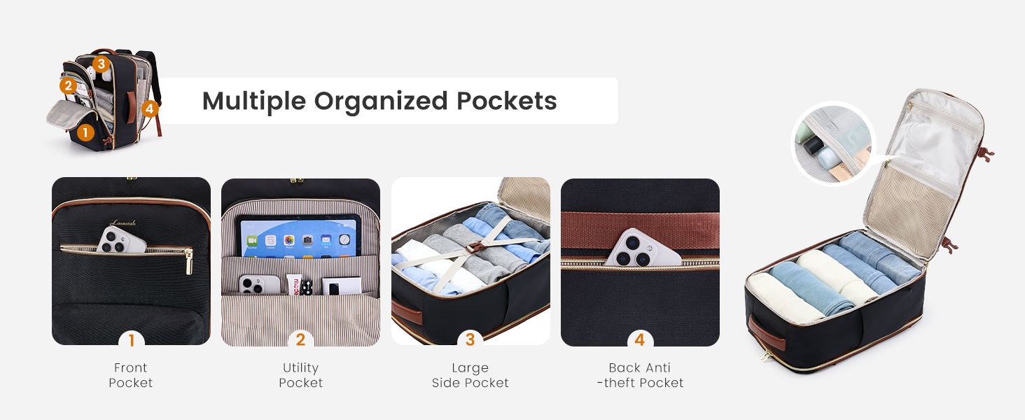 LOVEVOOK Рюкзак ручної об'єм 40L для подорожей, чорний. Підходить для ноутбука 17,3