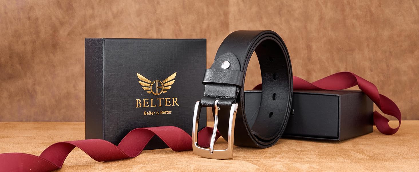 Чоловічий шкіряний ремінь BELTER, 38 мм, для джинсів, з подарунковою коробкою, розмір L (105 см), колір коричневий