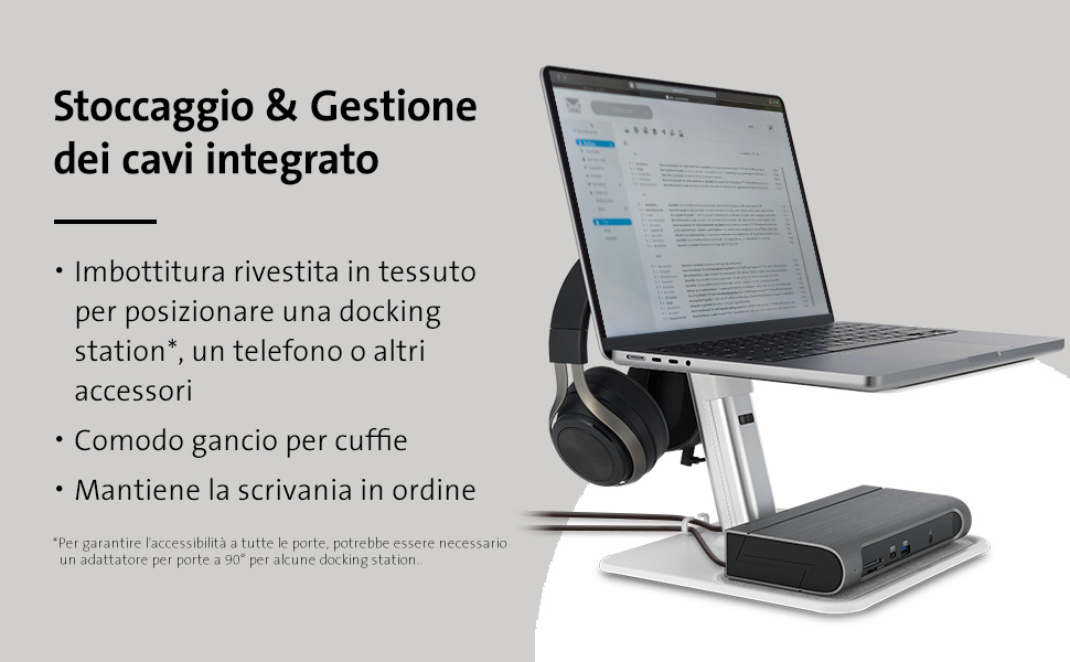 Підставка для ноутбука Kensington K50424WW: регульована висота та кут нахилу, вентиляційні отвори, антиковзаючі накладки (до 16 дюймів, з підставкою для навушників)