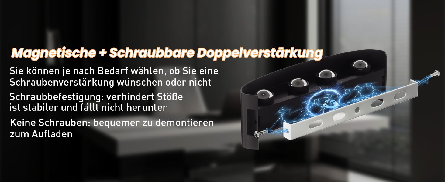 LED-стінні світильники на батарейках YrgePowk з датчиком руху, 6000mAh, 3 кольори, USB-зарядка, 2 шт. (білий/чорний)
