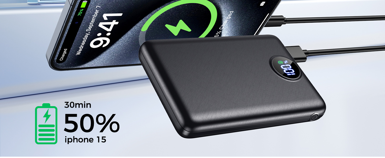 Портативний зарядний пристрій Power Bank 20000mAh з LED дисплеєм, USB-C, PD 3.0, QC 3.0, чорний