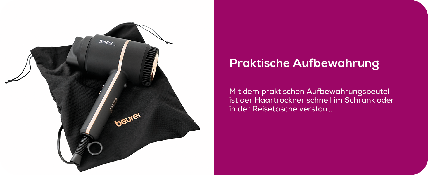 Фен Beurer HC 35 з іонізацією, чорний: потужний, з насадкою, LED-дисплей, для блискучого волосся